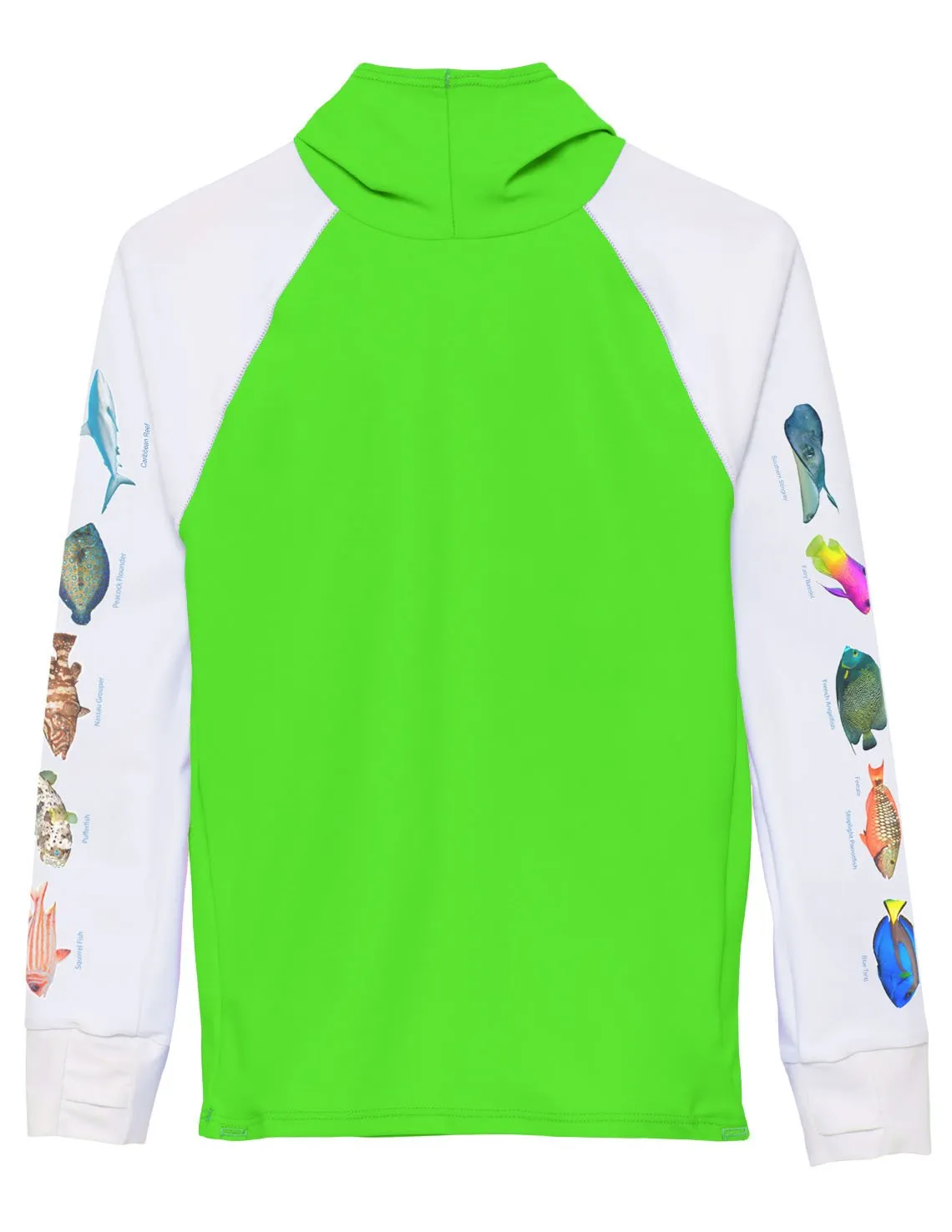 Snorkel Hoodie Rash Guard - Caribbean Fish ID - Neon Green