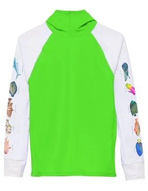 Snorkel Hoodie Rash Guard - Caribbean Fish ID - Neon Green