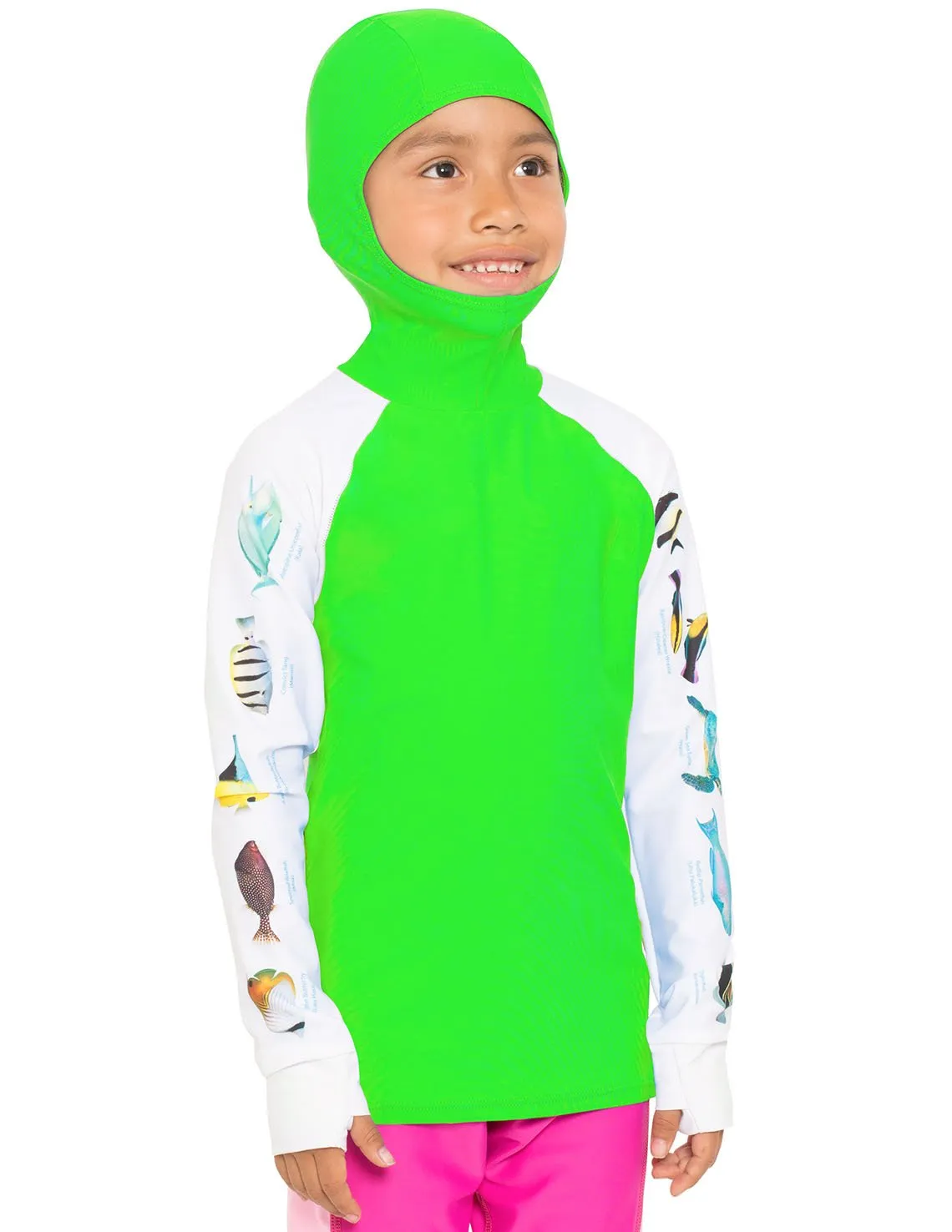 Snorkel Hoodie Rash Guard - Caribbean Fish ID - Neon Green