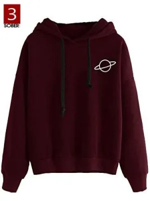 Sober Wear Fleece Cotton Printed Pull Over Hoodie For womens