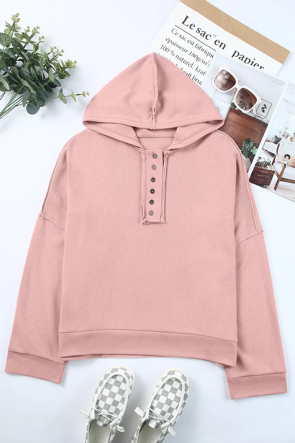 Solid Patchwork Trim Hoodie