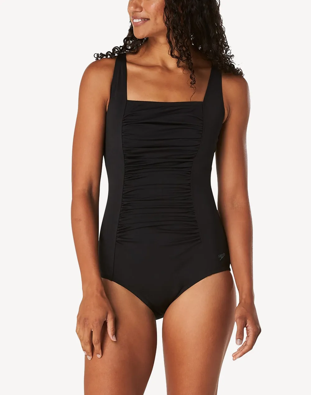 Solid Shirred Polyester One Piece
