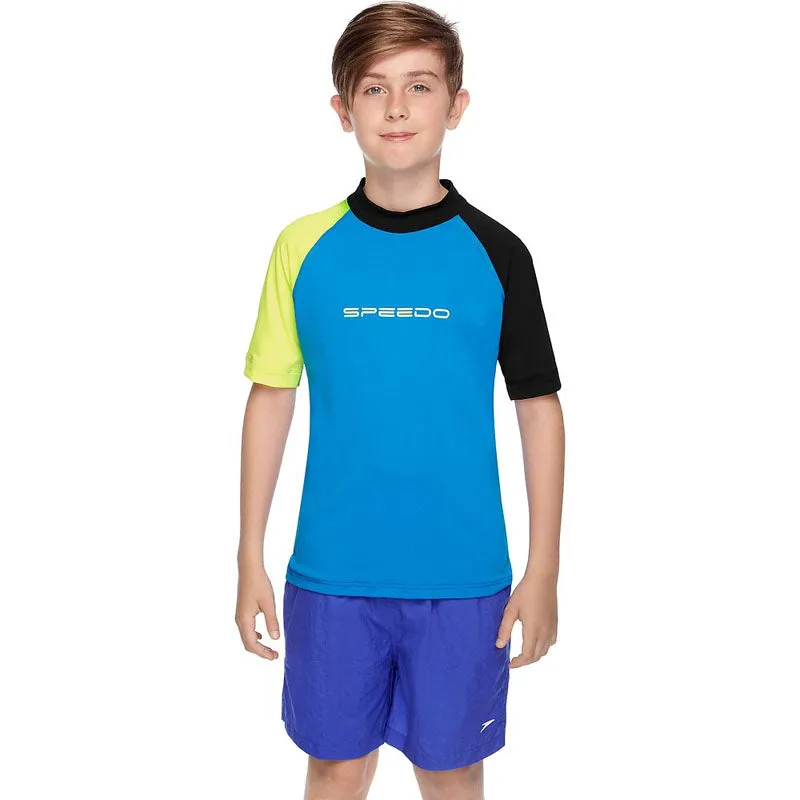 SPEEDO BOYS LOGO SS SUNTOP BLUE YELLOW