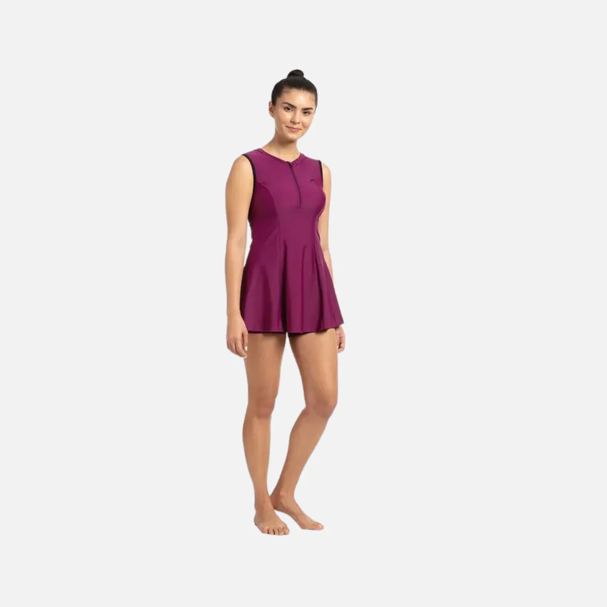 Speedo Closedback Swimdress with Boyleg -DeepPlum-Black