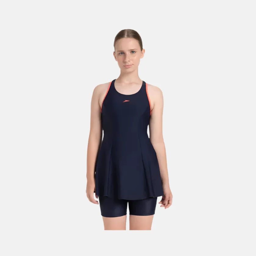 Speedo Endurance10 Racerback Women's Swimdress With Boyleg -True Navy/Coral Sand