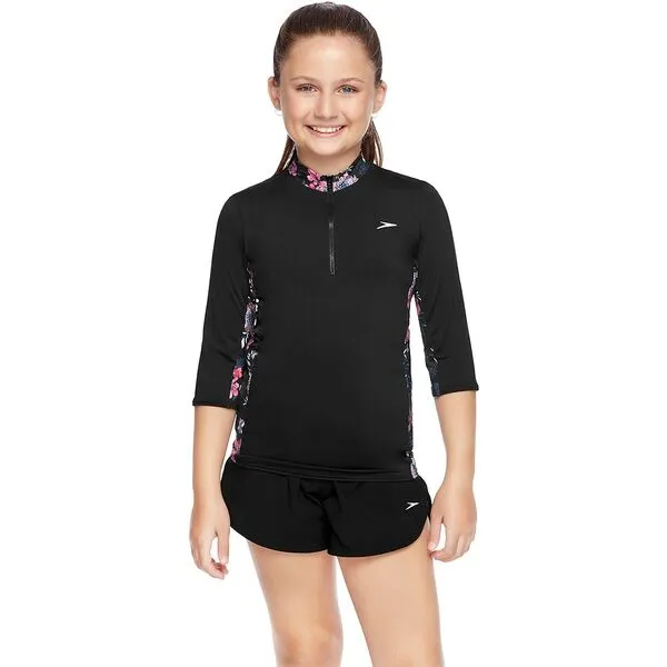 SPEEDO GIRLS 3/4 SLEEVE HALF ZIP RASHIE