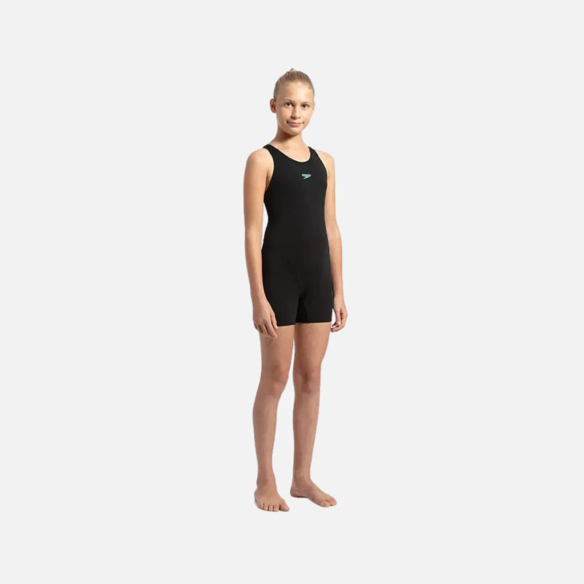 Speedo Girl's Essential Endurance  Legsuit -Black/Green Glow