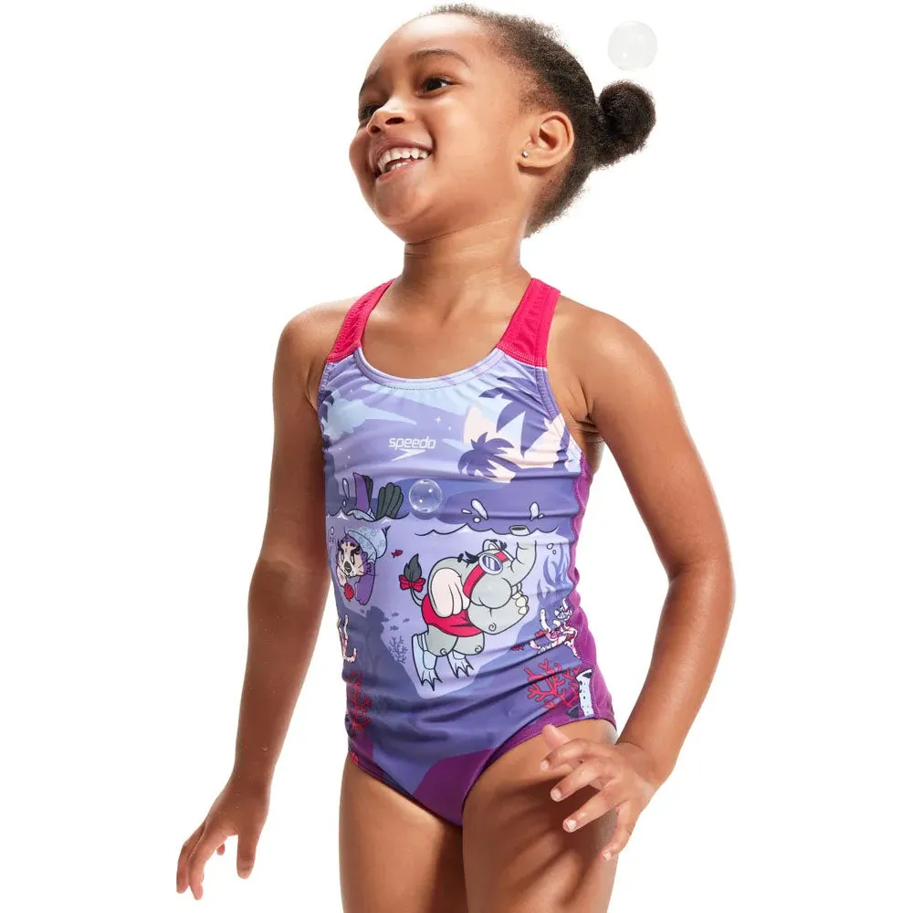 Speedo Girls Printed Swim Squad Crossback