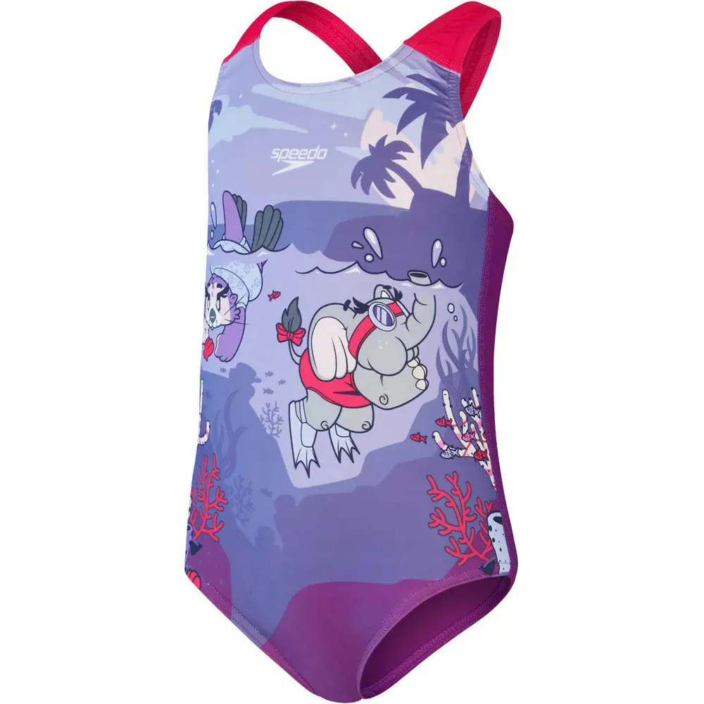 Speedo Girls Printed Swim Squad Crossback