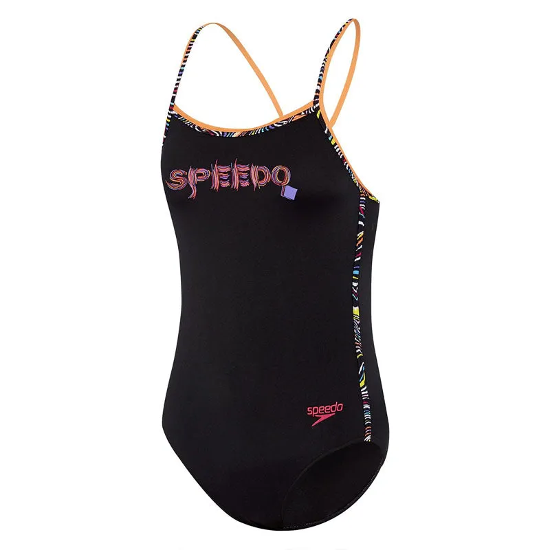 SPEEDO GIRLS SIERRA ONE PIECE BLACK/ MULTI COULOURED