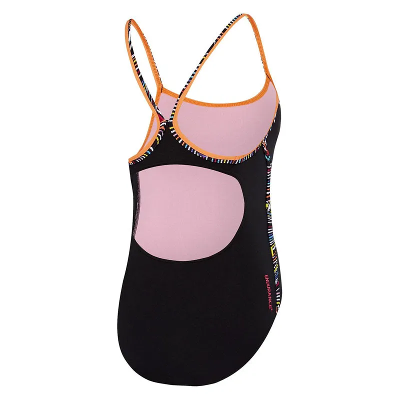 SPEEDO GIRLS SIERRA ONE PIECE BLACK/ MULTI COULOURED