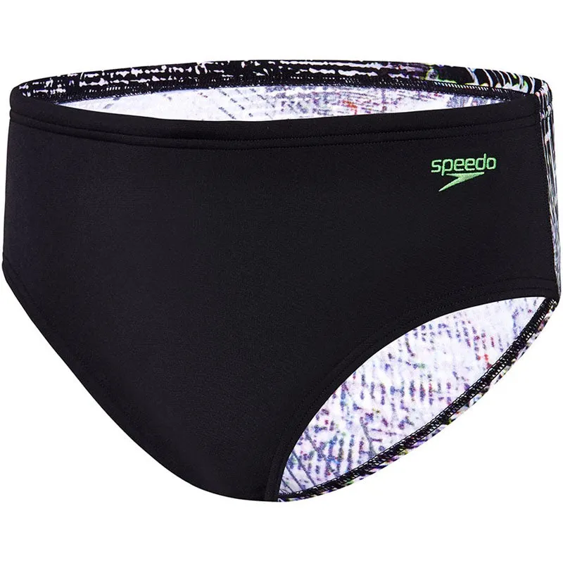 SPEEDO MENS FRENZY BRIEF BLACK RAINBOW