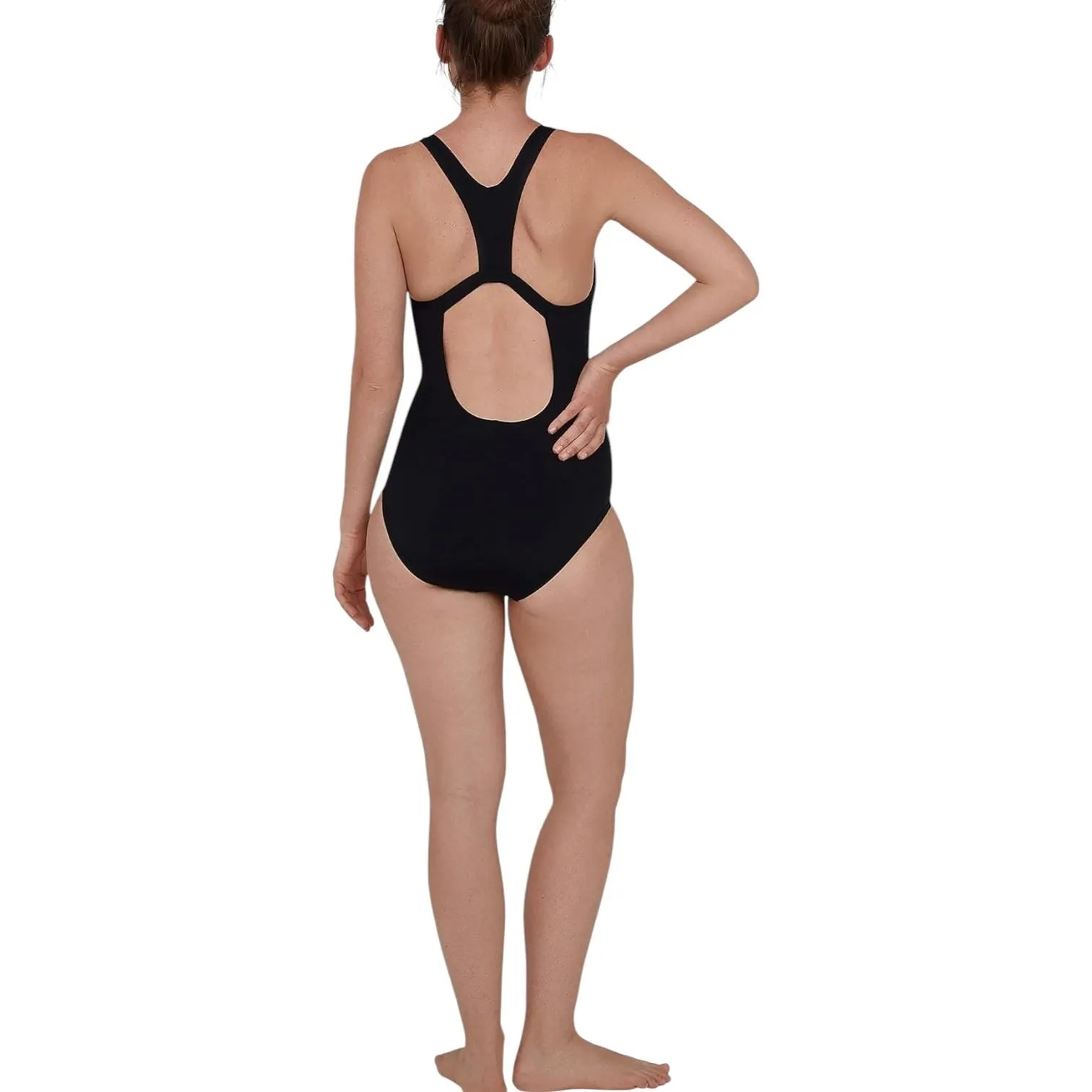 Speedo Womens Boomstar Placement Flyback Swimsuit Black/Grey