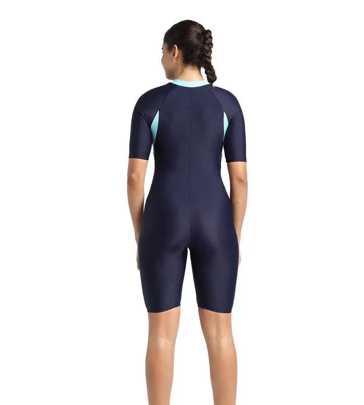 Speedo Women's Endurance 10 Essential Panel Kneesuit Swimwear | True Navy & Marine Blue