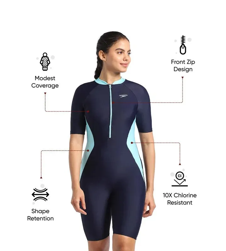 Speedo Women's Endurance 10 Essential Panel Kneesuit Swimwear | True Navy & Marine Blue