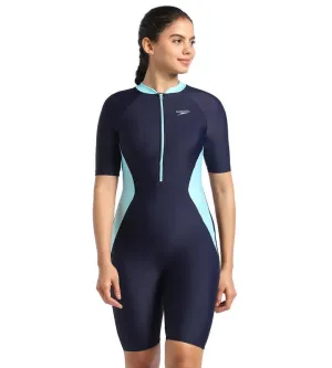 Speedo Women's Endurance 10 Essential Panel Kneesuit Swimwear | True Navy & Marine Blue