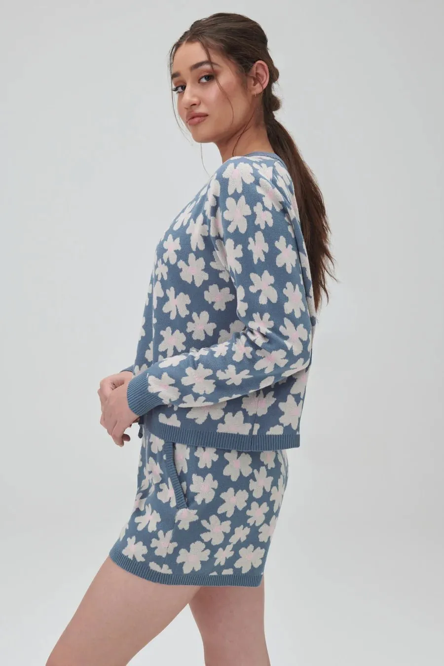 Spiritual Gangster Floral Jacquard Relaxed Sweater Shorts