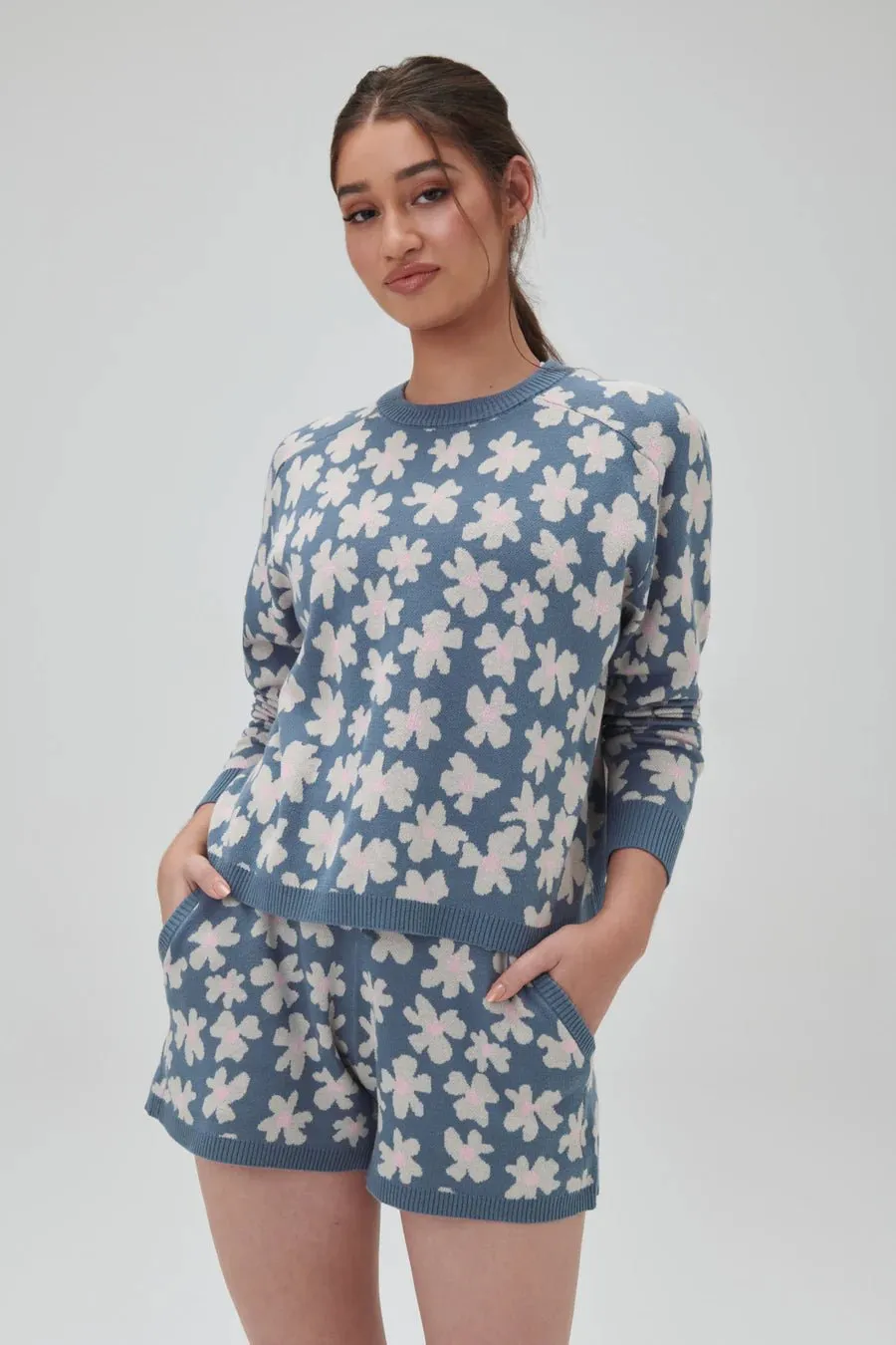 Spiritual Gangster Floral Jacquard Relaxed Sweater Shorts