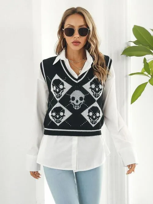 Spooky Layer Skull Sweater Vest