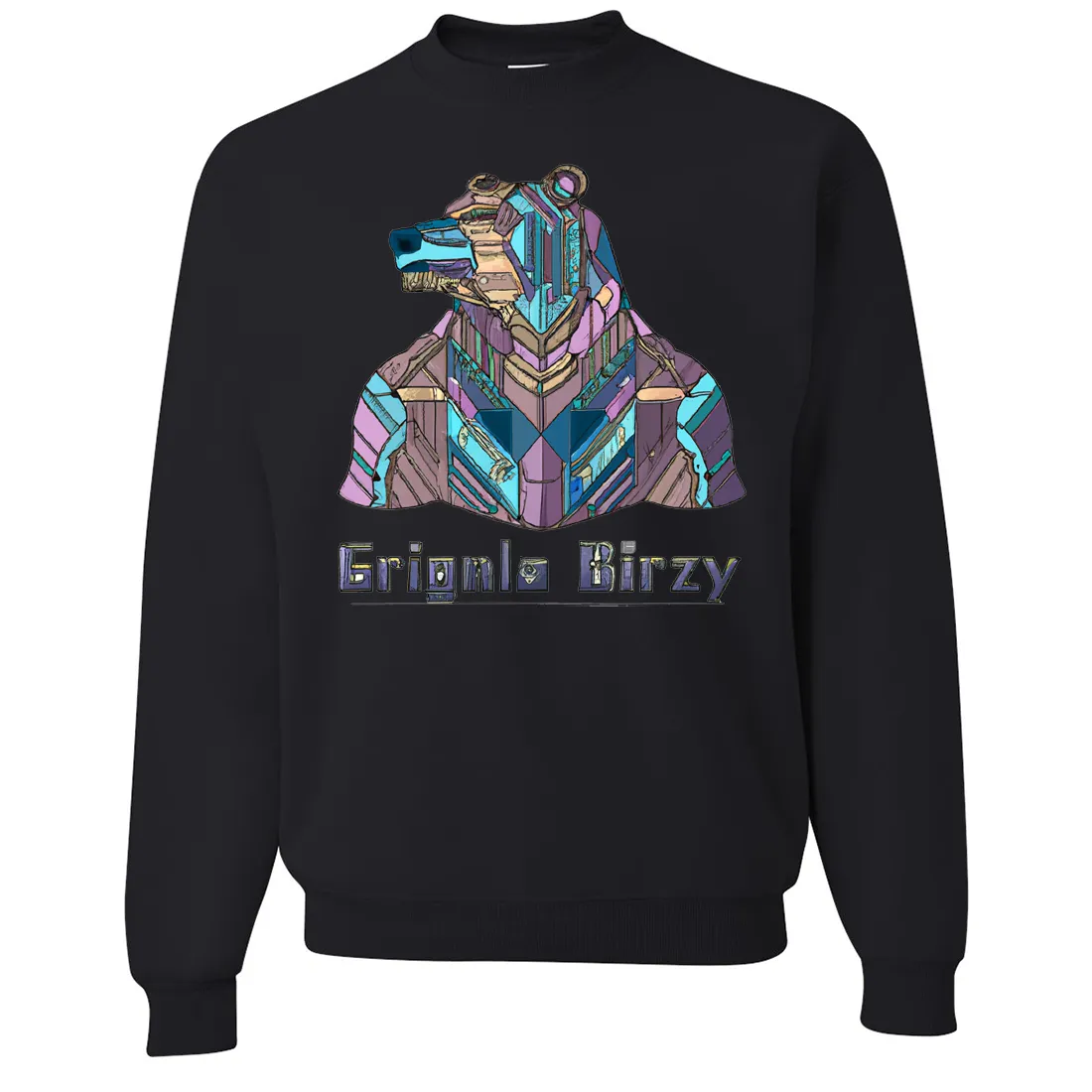 Stained Glass Cyborg Grizzly Bear Crewneck Sweatshirt