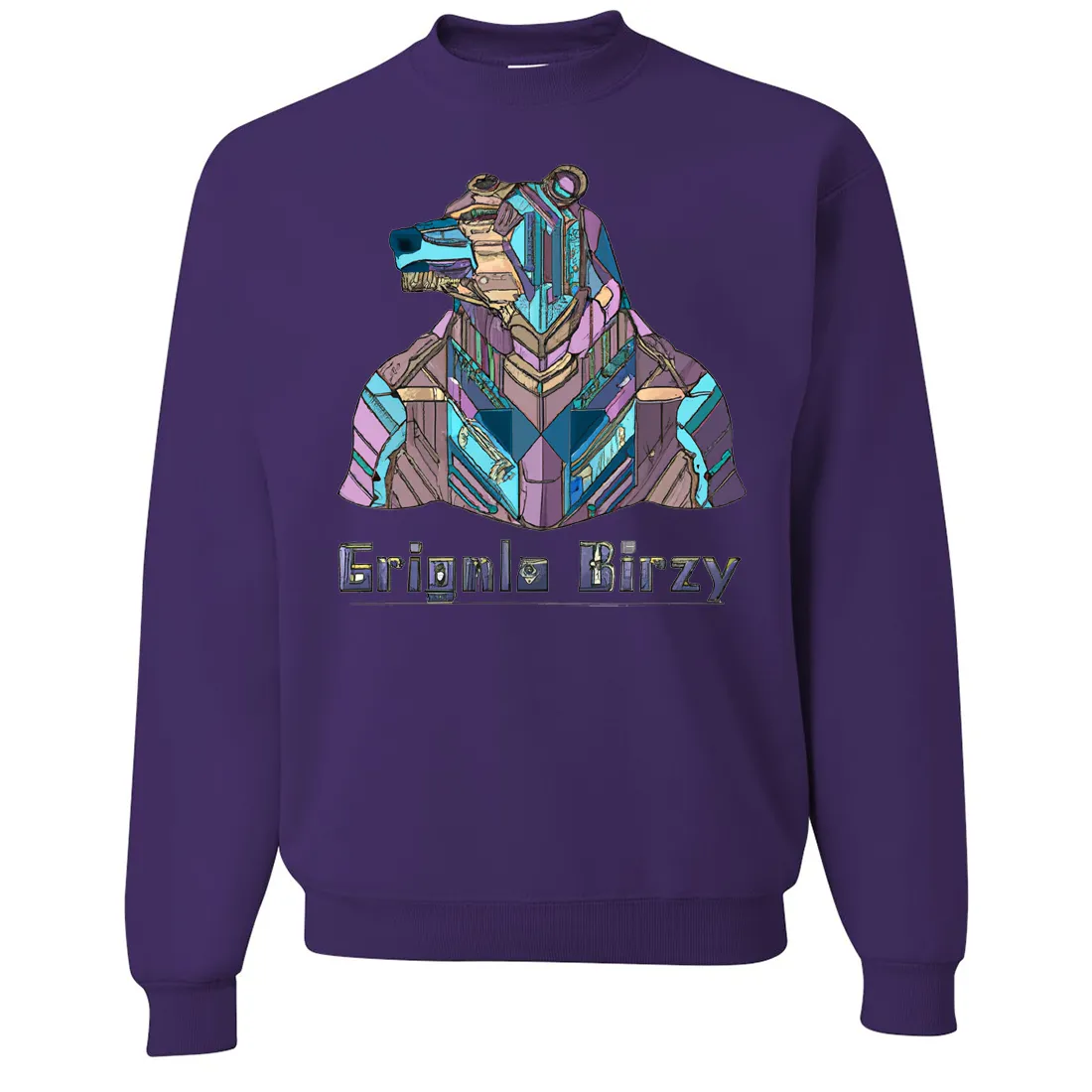 Stained Glass Cyborg Grizzly Bear Crewneck Sweatshirt