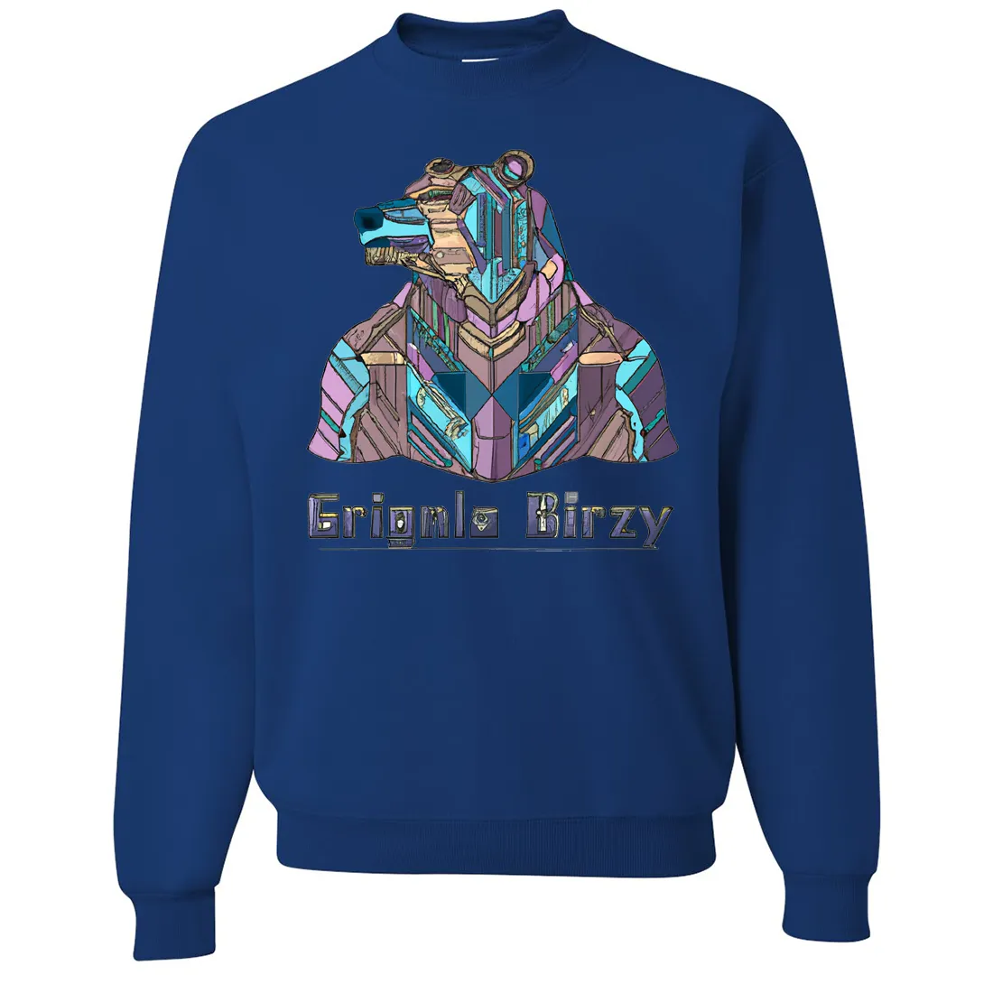 Stained Glass Cyborg Grizzly Bear Crewneck Sweatshirt