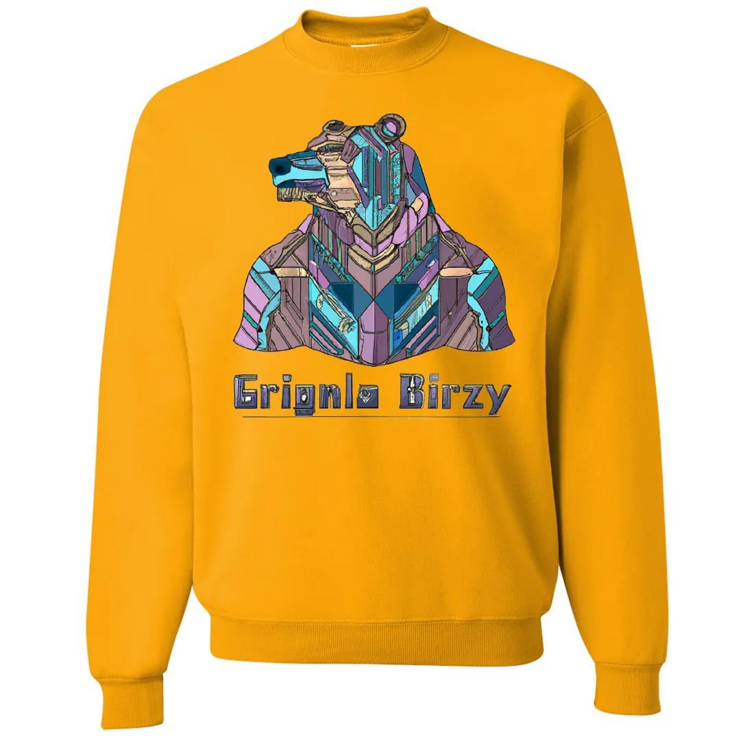 Stained Glass Cyborg Grizzly Bear Crewneck Sweatshirt