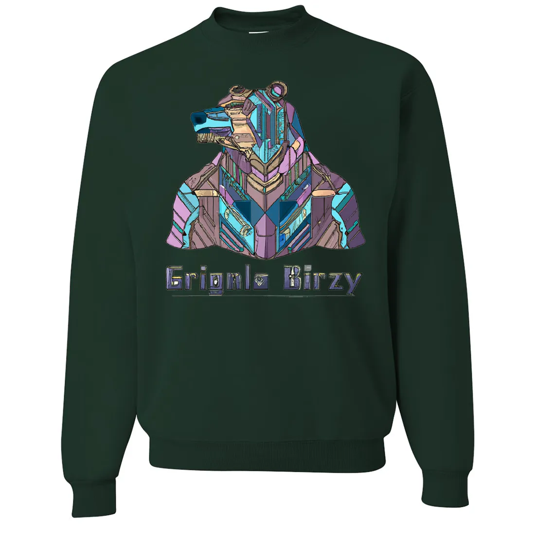 Stained Glass Cyborg Grizzly Bear Crewneck Sweatshirt