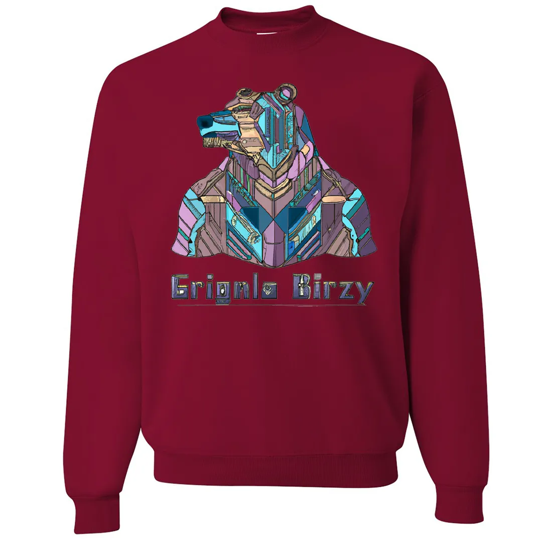 Stained Glass Cyborg Grizzly Bear Crewneck Sweatshirt