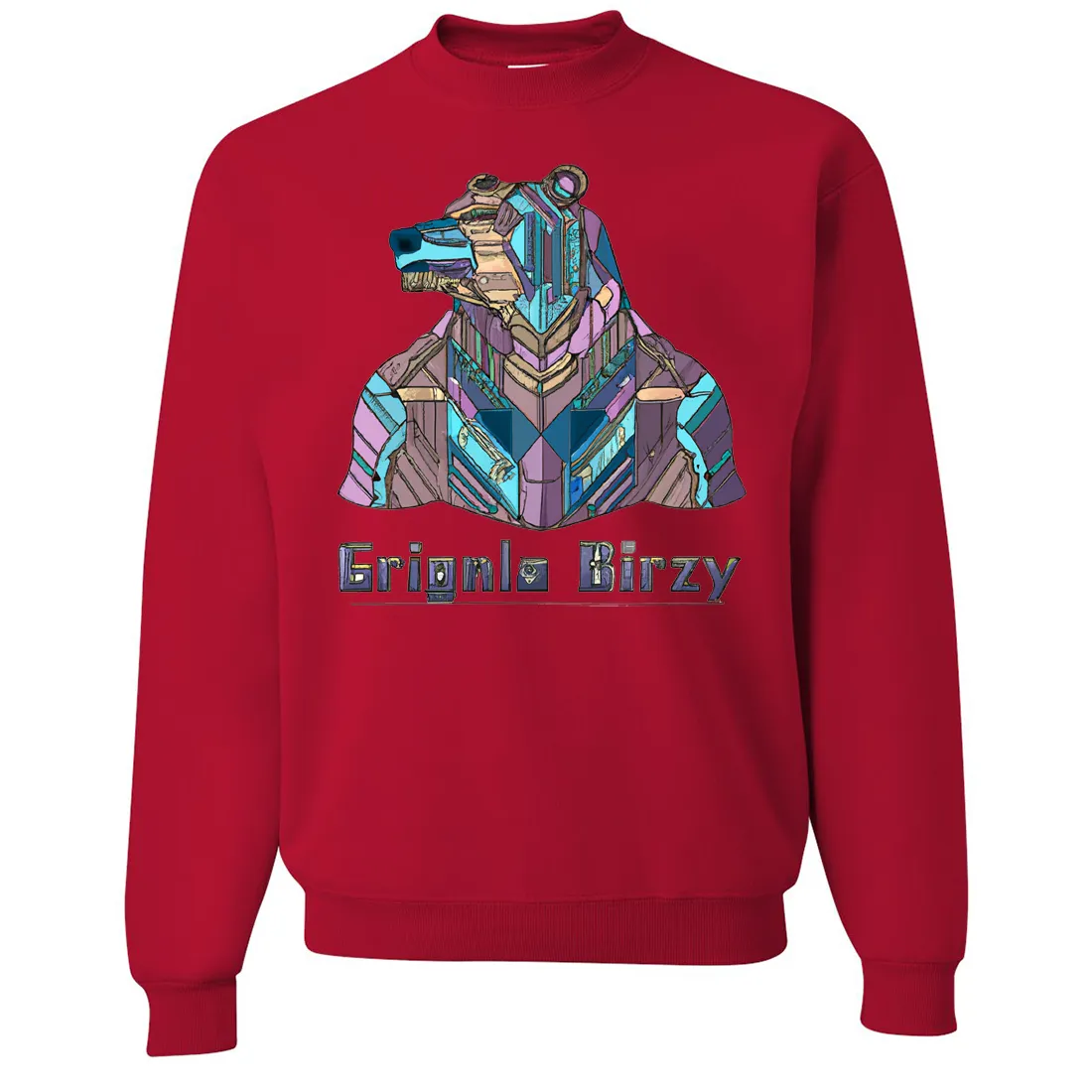Stained Glass Cyborg Grizzly Bear Crewneck Sweatshirt