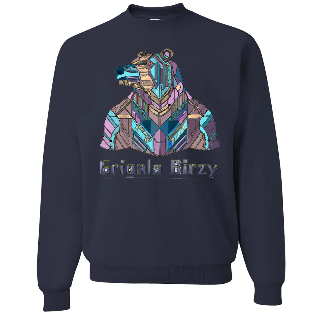 Stained Glass Cyborg Grizzly Bear Crewneck Sweatshirt