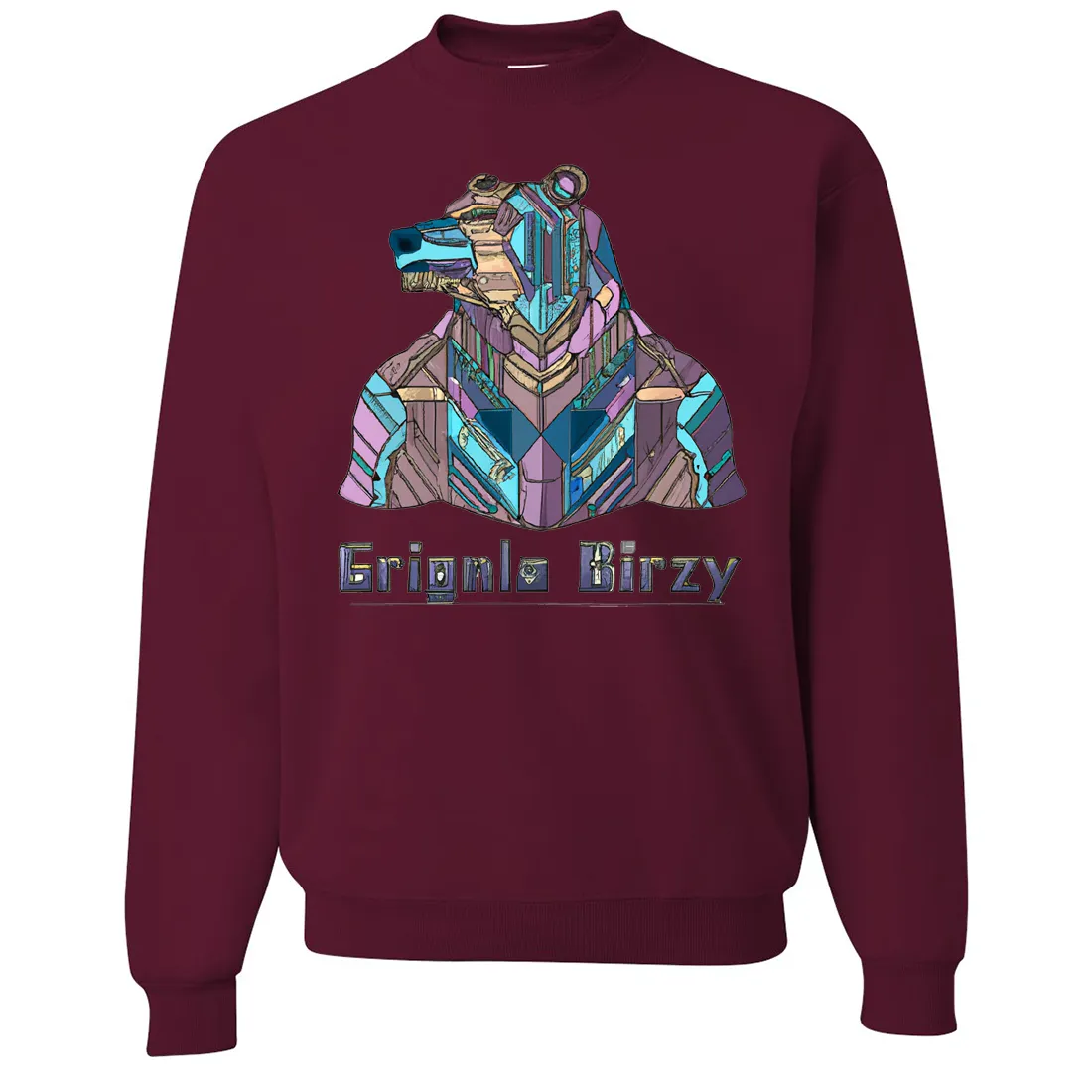 Stained Glass Cyborg Grizzly Bear Crewneck Sweatshirt