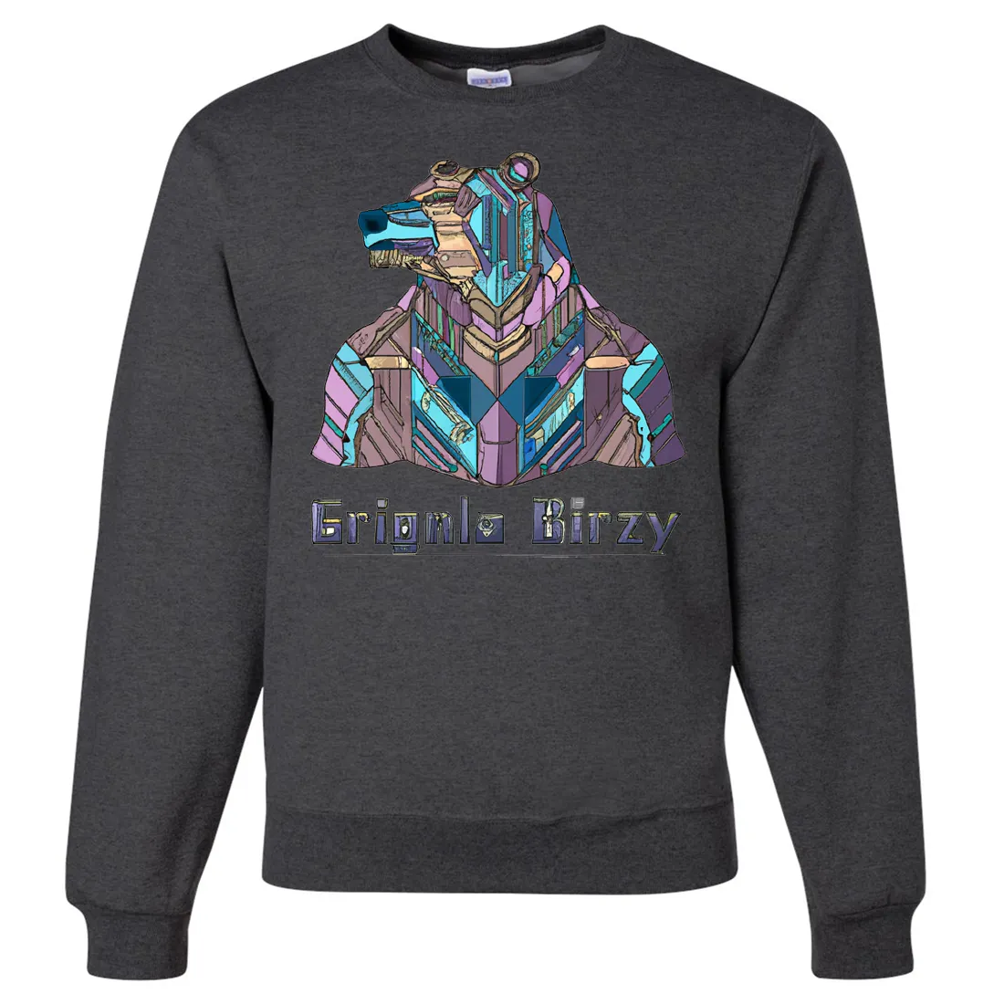 Stained Glass Cyborg Grizzly Bear Crewneck Sweatshirt