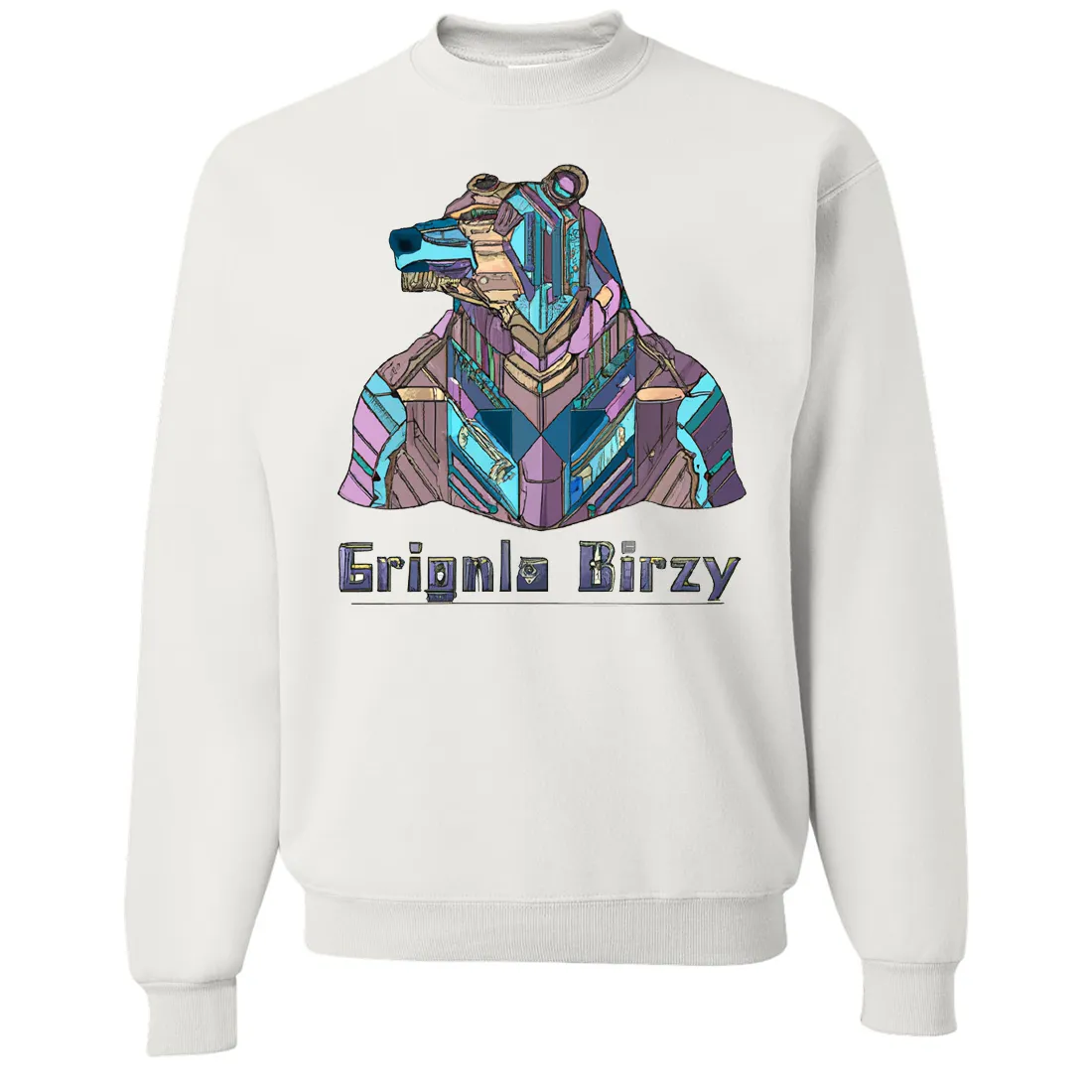 Stained Glass Cyborg Grizzly Bear Crewneck Sweatshirt