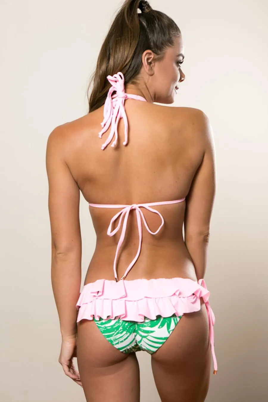 Strappy Ruffled Booty Bikini - Light Pink Swimsuit Set