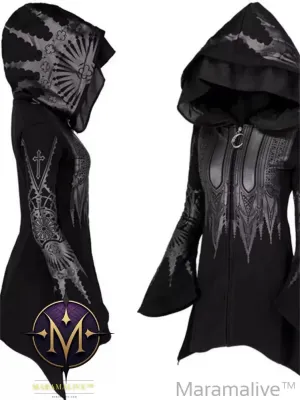 Street Goth Punk Style Black Long Hooded Top Retro Dark Grunge Y2K Print Sweatshirts 2022 New Autumn Winter Ladies Tops