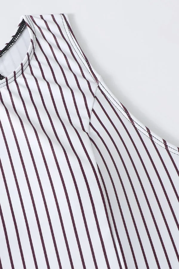 Striped Leafy One Piece Swimsuit