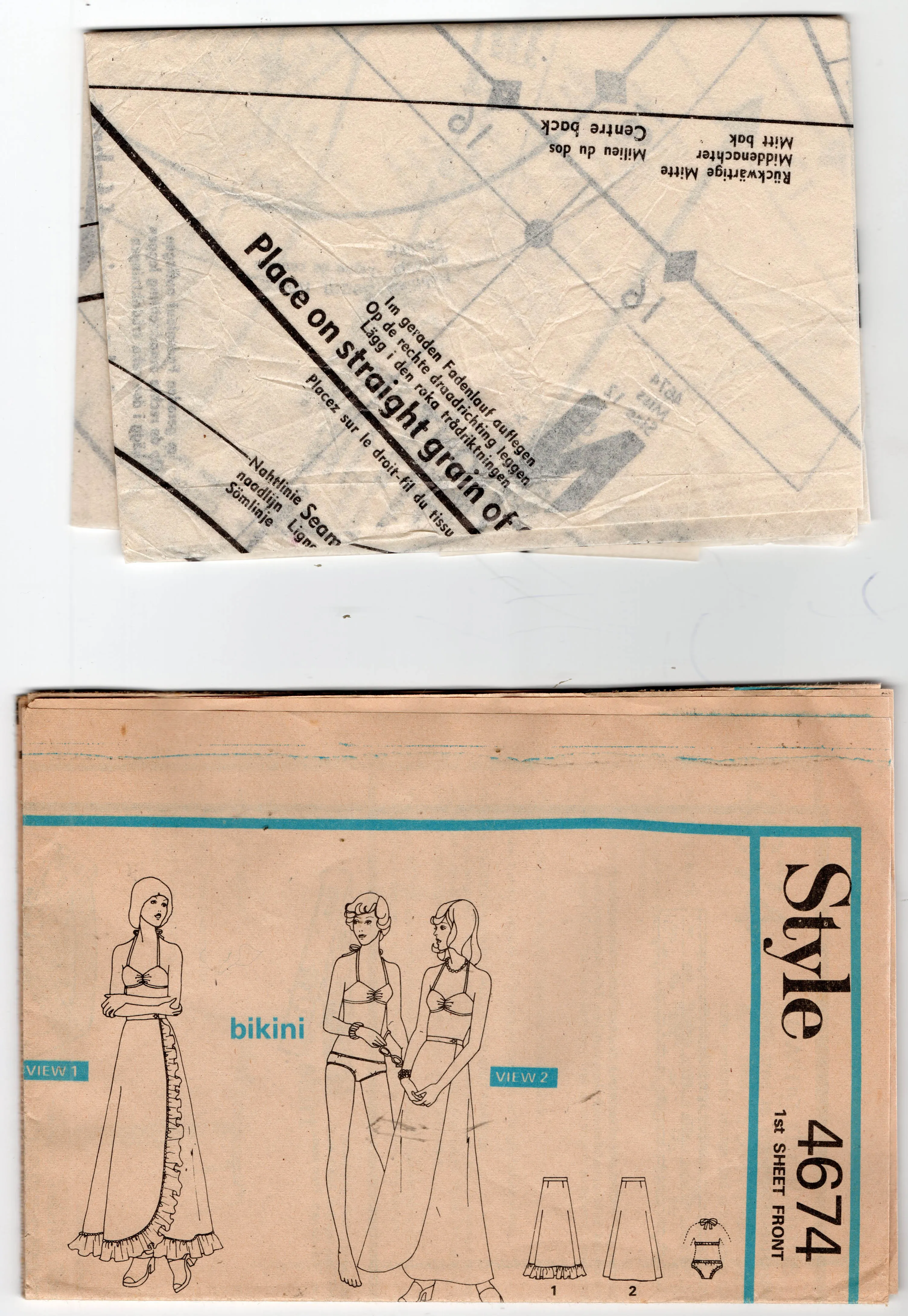 Style 4674 Womens Bikini & Maxi Wrap Sarong Skirt 1970s Vintage Sewing Pattern Size 12 Bust 34 inches