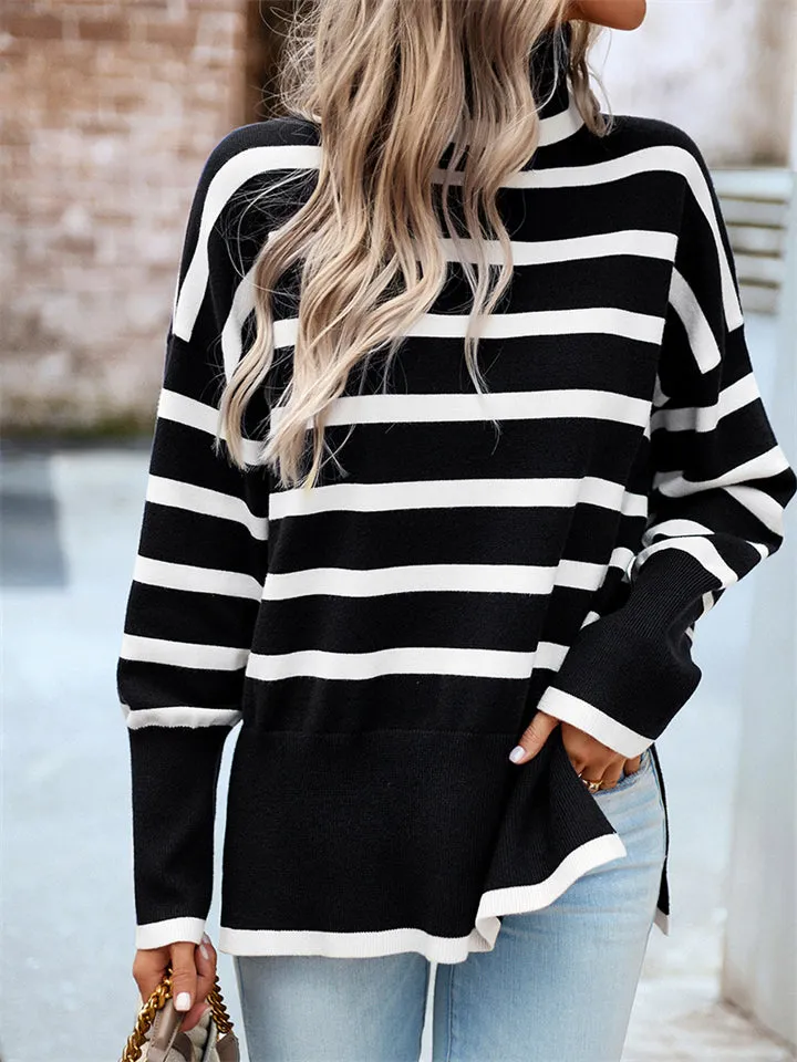 Stylish Turtleneck Striped Knitwear Sweater for Ladies