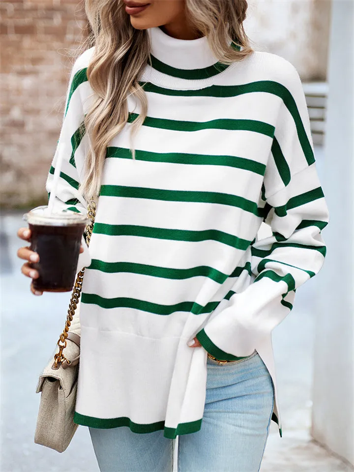 Stylish Turtleneck Striped Knitwear Sweater for Ladies