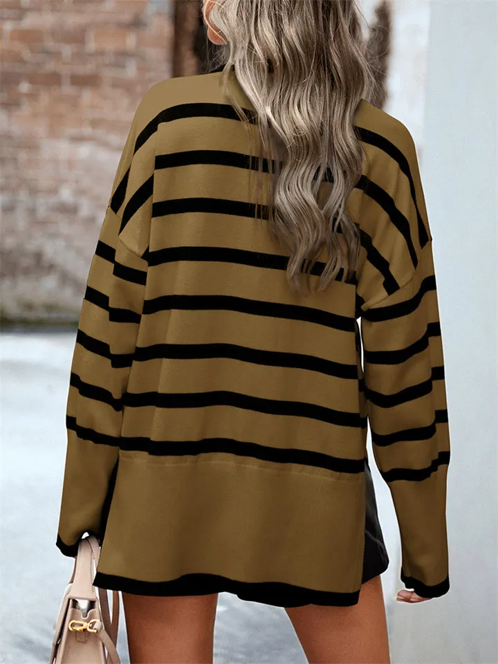 Stylish Turtleneck Striped Knitwear Sweater for Ladies