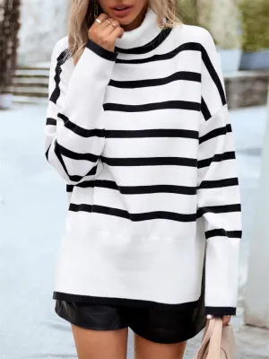 Stylish Turtleneck Striped Knitwear Sweater for Ladies