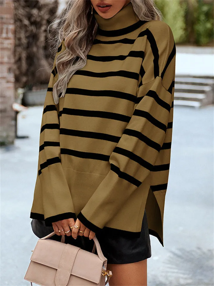 Stylish Turtleneck Striped Knitwear Sweater for Ladies