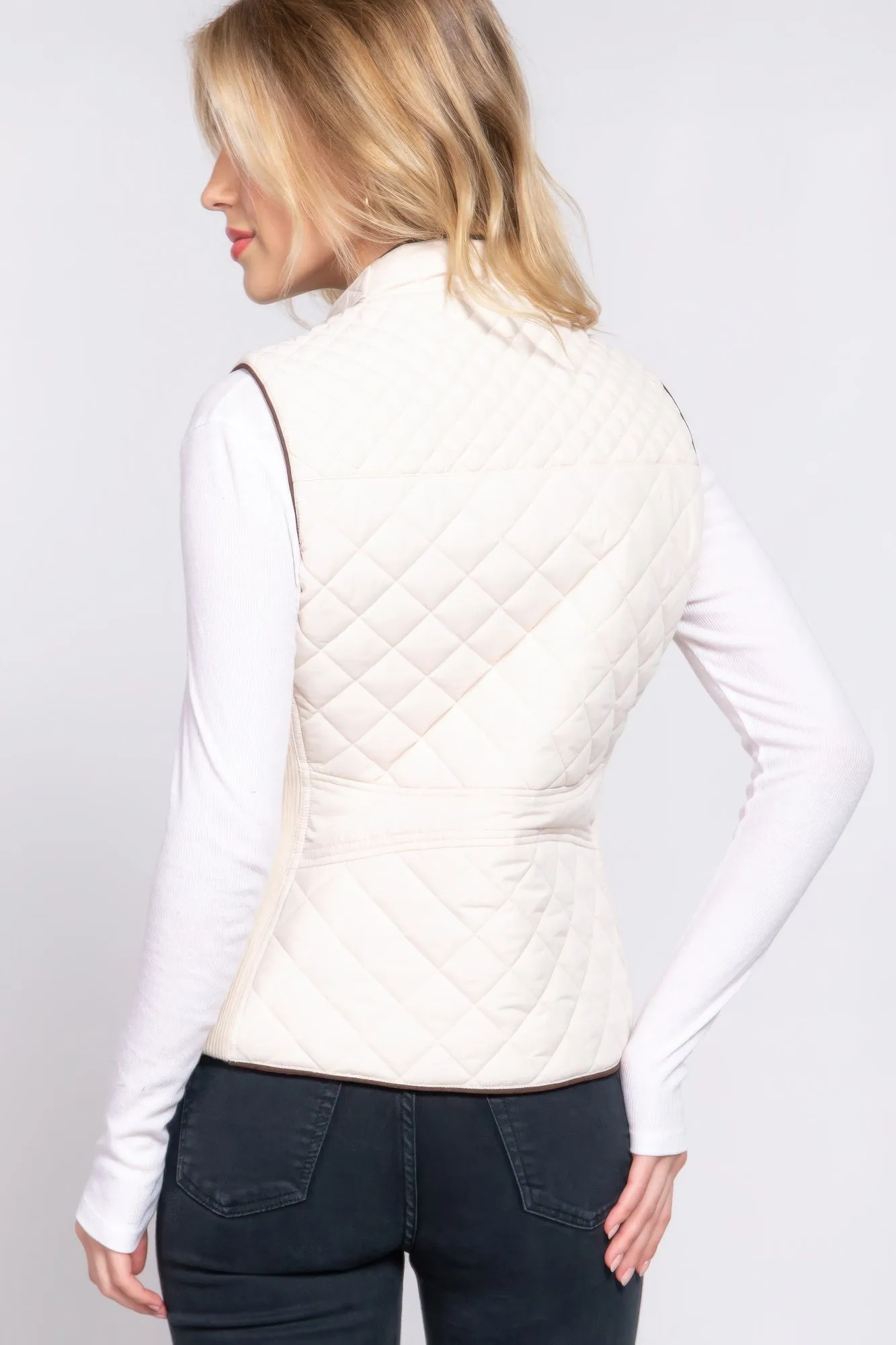 Suede Piping Quilted Padding Vest