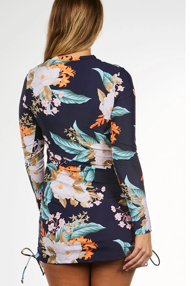 Sustainable Womens Convertible Rashie in Cali Tropics Navy