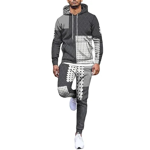 Sweat suits 2 Piece for Men Fall Streetwear Outfits Long Sleeve Color Block Pullover Hoodie Sweatshirt and Trackpants Set