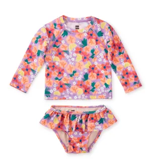 Tea Two Piece Painted Squash and Hibiscus Rash Guard Set
