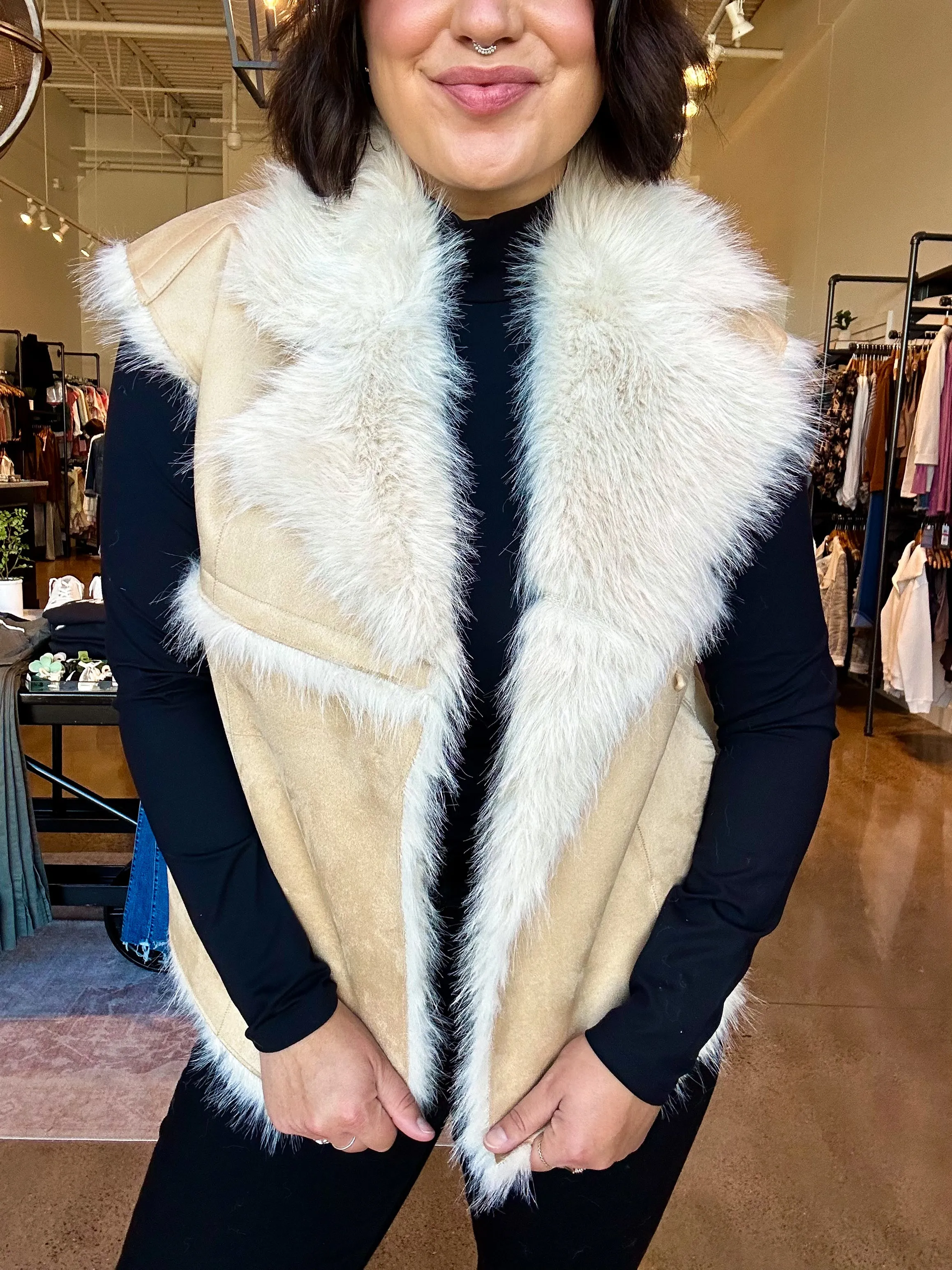The Lenox Faux Fur   Suede Vest