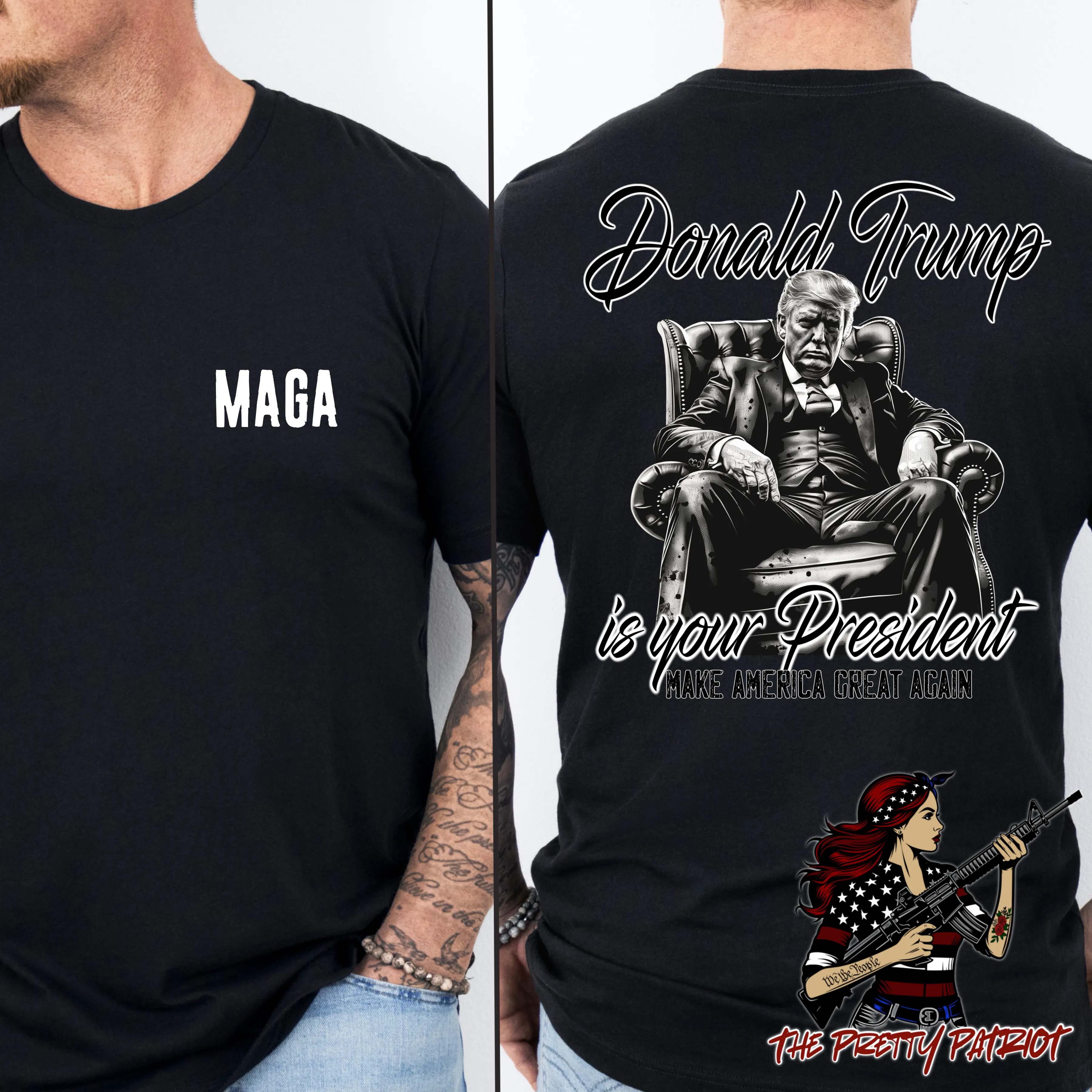 (THE PRETTY PATRIOT) BLACK ON BLACK TRUMP MAGA
