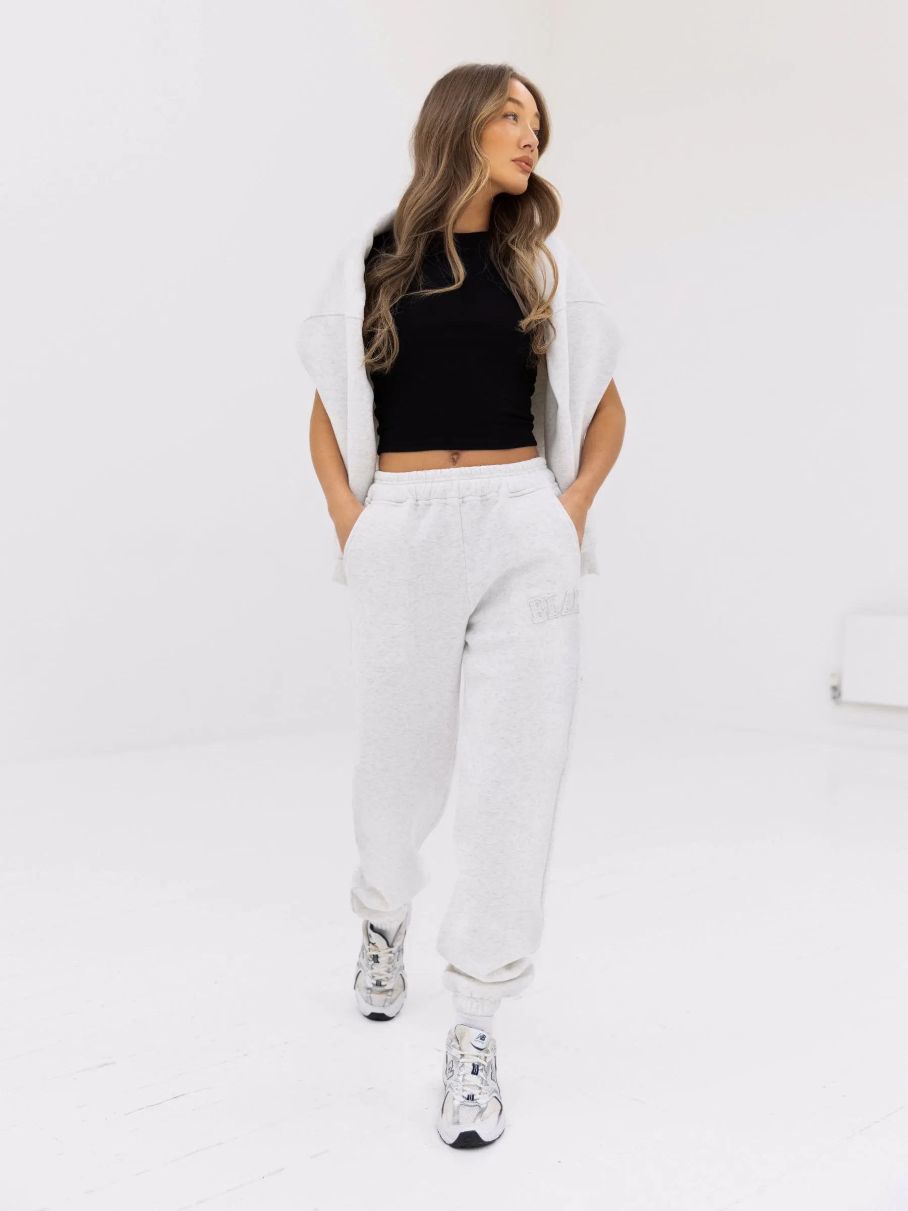 Tonal Varsity Sweatpants - Marl White